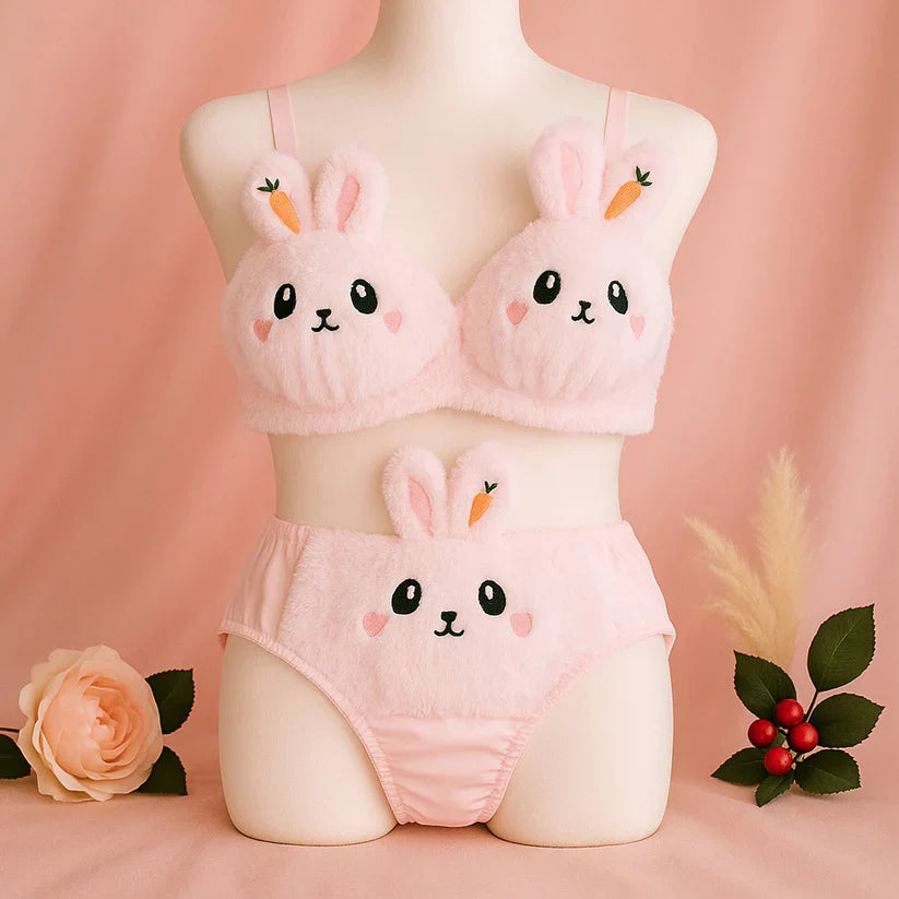 Cute Kitty Anime Soft Plush Design Bra & Panty Set