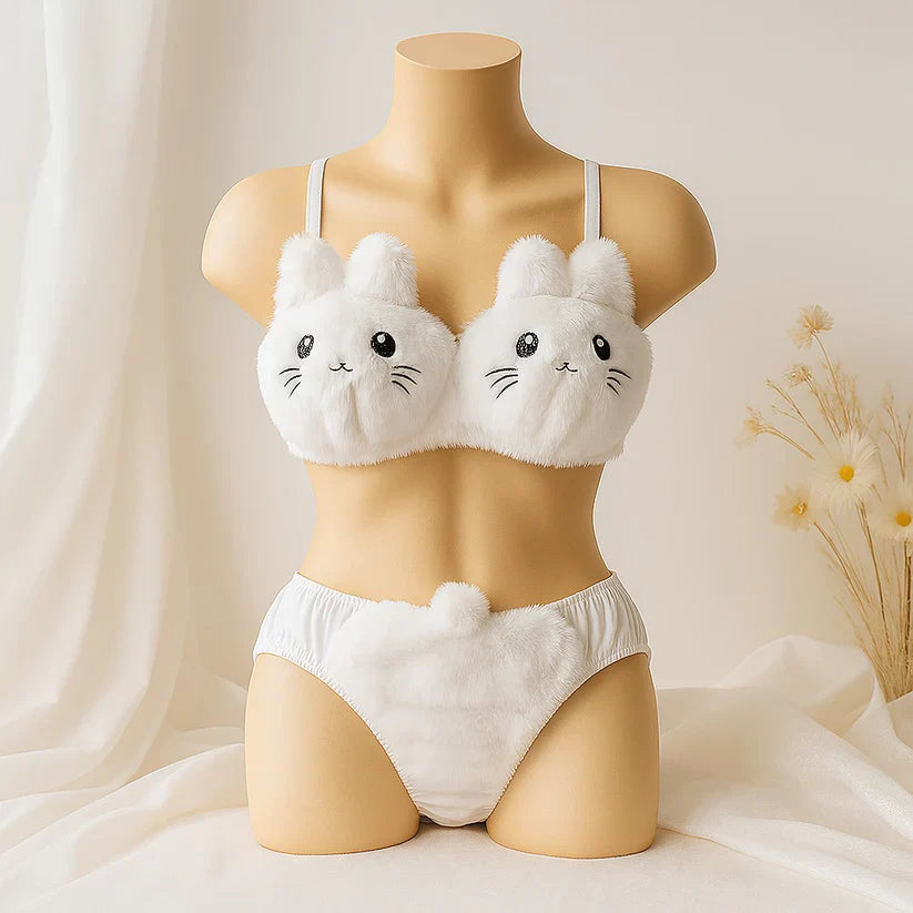 Cute Kitty Anime Soft Plush Design Bra & Panty Set
