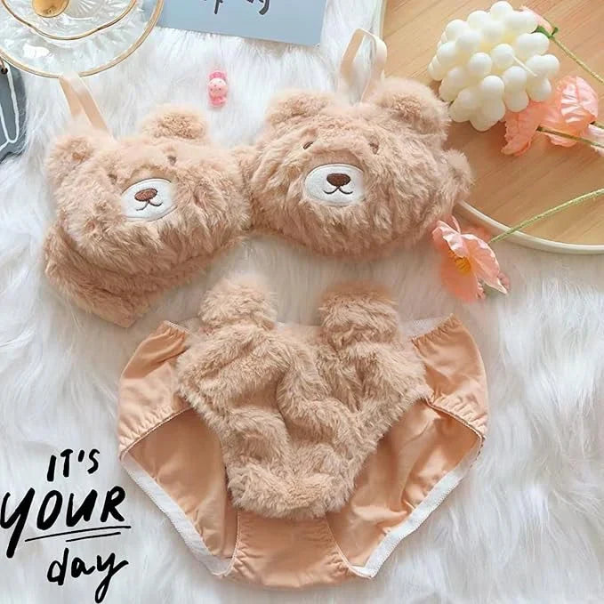Cute Kitty Anime Soft Plush Design Bra & Panty Set