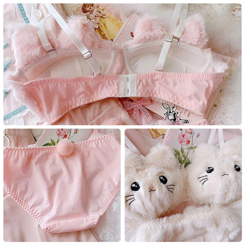 Sexy Cute Kitty Anime Soft Plush Design Bra & Panty